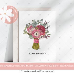 Cartão de felicitações com flores nativas australianas para impressão - Cartão de aniversário com flores botânicas, design de flores australianas 5x7, download instantâneo