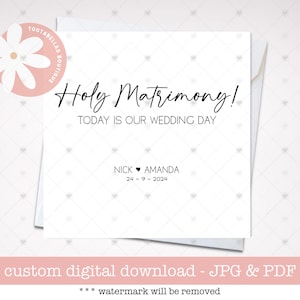 Cartão para impressão do Santo Matrimônio, Cartão de hoje é o nosso dia de casamento, Presente de casamento para a noiva e o noivo, Papelaria para casamento, Cartão para download