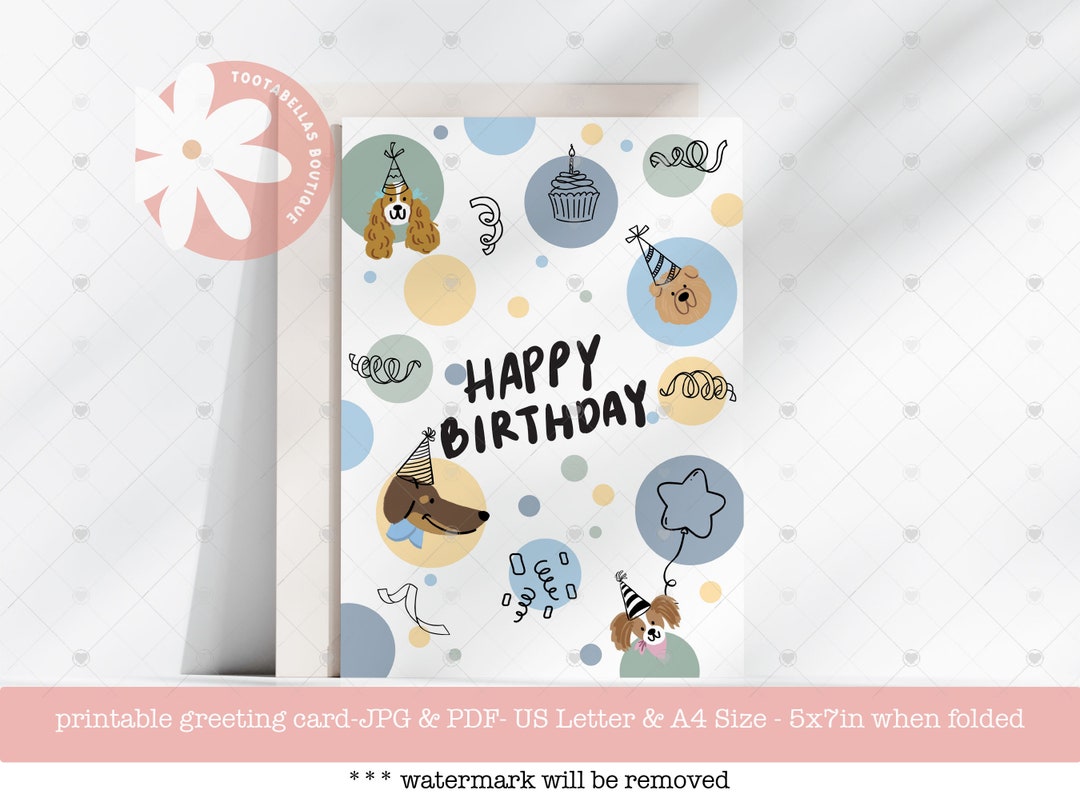 Cartoon Dog Birthday Card | Printable Greeting Card (digital Download ...