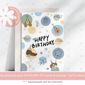 Cute Dog Birthday Card | Printable 5x7 Card for Dog Owners & Lovers | Cartoon Dog Design | Perfect Greeting Card | Instant Download
