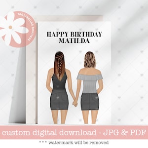 Tarjeta de cumpleaños personalizada para ella / Tarjeta de cumpleaños única de recuerdo / Tarjeta personalizada para mejor amiga / Deseos de feliz cumpleaños para mejores amigas