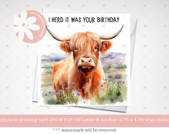 Highland Cow Birthday Card: Rustic Animal Greeting (Digital Download)