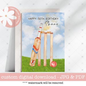 Tarjeta imprimible para hijo, nieto, sobrino y hermano / Tarjeta de cumpleaños de cricket personalizada de 5x7 / Cualquier nombre, cualquier edad / Tarjeta de cumpleaños para fanático del cricket