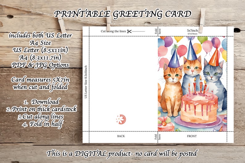 Happy Birthday Cat Lover Card - Printable 5x7 Instant Download, Cute ...
