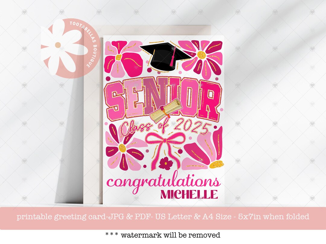 Custom Pink Graduation Card: Class of 2025 Keepsake (digital Download ...