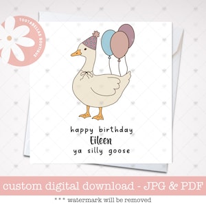 Druckbare Karte | Dumme Gans Grußkarte | Lustig Digital Download für Freunde & Familie | Individuelle Namenskarte für Geburtstage