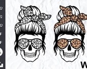Leopard Mom Skull svg, Messy bun skull svg, Mom life SVG, Momlife skull Svg, Patriotic svg, Svg Files For Cricut, silhouette cameo,svg