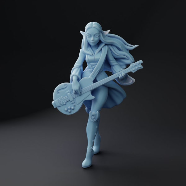 EvenStar - female elf bard  - High Resolution  - Pathfinder - Dungeons & Dragons - Twin Goddess - Behir Miniature| guitar bard