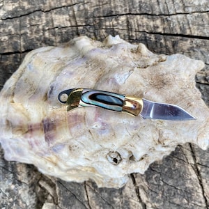 Minicuchilla plegable de bolsillo de latón con forma de perla, llavero, cuchillo, herramienta EDC de supervivencia