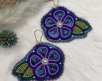 Métis/Indigenous Made Beaded Earrings/Authentic/Velvet/Floral/Handmade/Gift