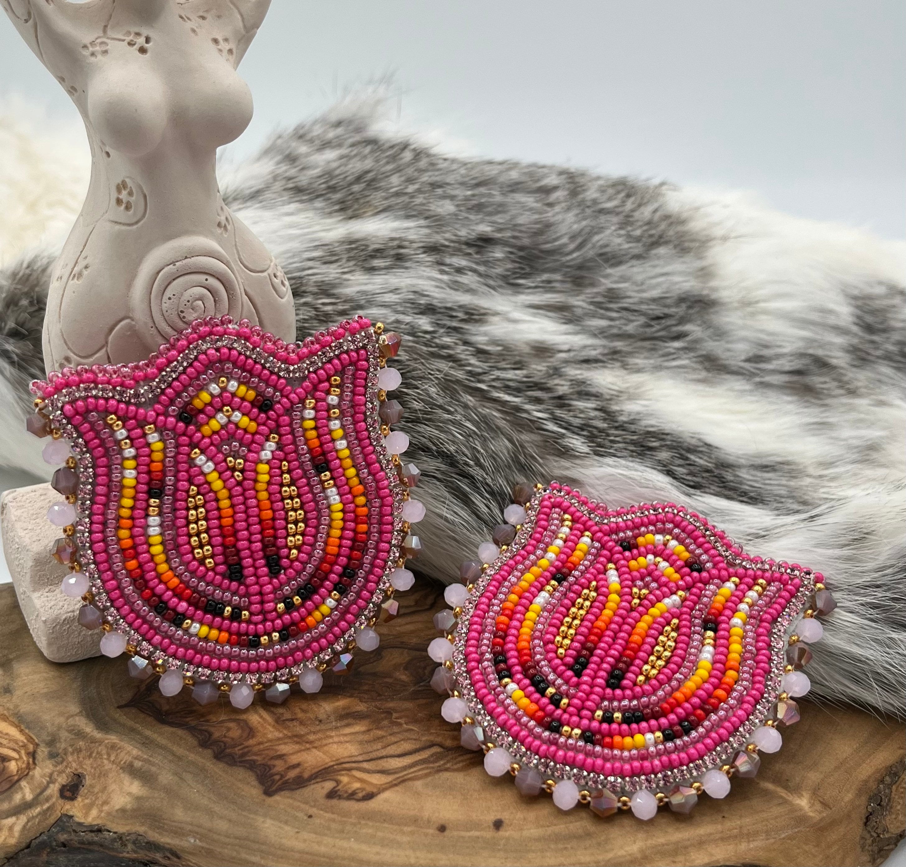 Indigenous Style Beaded Earrings sparkly tulip handmade Etsy