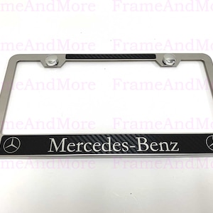 1 pc Mercedes-Benz Carbon Fiber Box Style Stainless Steel Chrome Metal License Plate Frame Holder Tag