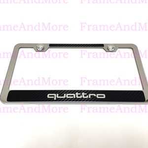 1 pc Quattro Carbon Fiber Box Style Stainless Steel Chrome Metal License Plate Frame Holder Tag