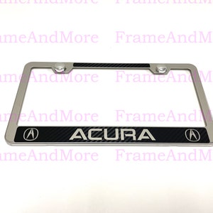 1 pc Acura Carbon Fiber Box Style Stainless Steel Chrome Metal License Plate Frame Holder