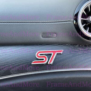 1 x 3D Raised ST (Red) Metal Made Dashboard, Center Console Emblem Badge Interior Exterior Logo For Explorer Edge Focus Fiesta