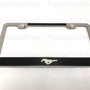 1 pc RUNNING HORSE PONY Carbon Fiber Box Style Stainless Steel Chrome Metal License Plate Frame Holder For Mustang