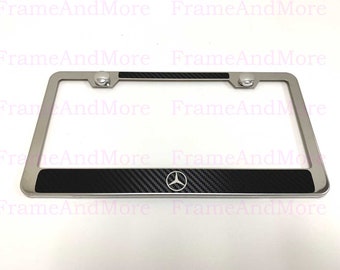 1 pc MERCEDES BENZ LOGO Carbon Fiber Box Style Stainless Steel Chrome Metal License Plate Frame Holder Tag