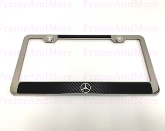 1 pc MERCEDES BENZ LOGO Carbon Fiber Box Style Stainless Steel Chrome Metal License Plate Frame Holder Tag