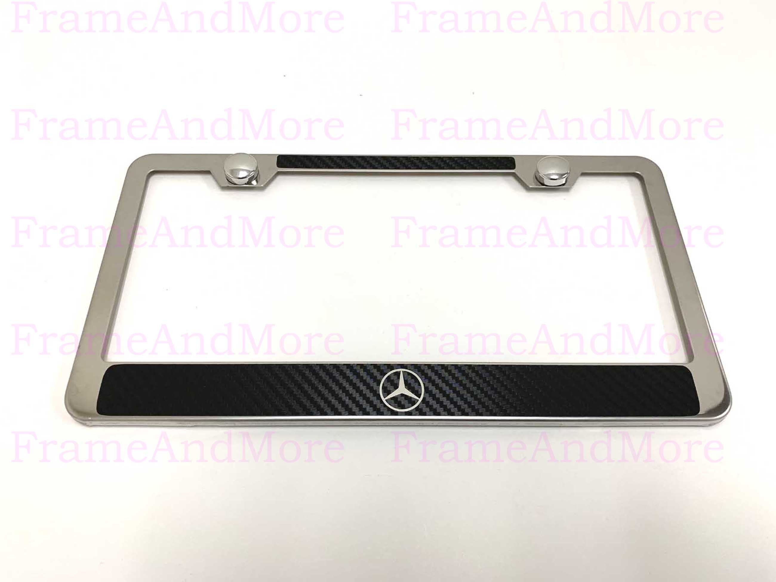 1 pc MERCEDES BENZ LOGO Carbon Fiber Box Style Stainless Steel Chrome Metal License Plate Frame Holder Tag