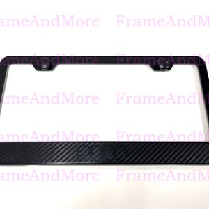 1 x 4 Ring Logo Carbon Fiber Box Style Stainless Black Metal License Plate Frame Holder