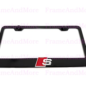 1pc Audi S Sport 3D Emblem Black Powder Coated Stainless Steel License Plate Frame