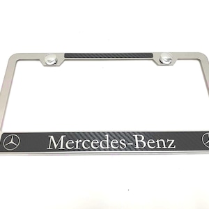 1 pc Mercedes-Benz Carbon Fiber Box Style Stainless Steel Chrome Metal License Plate Frame Holder Tag