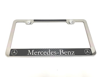 1 pc Mercedes-Benz Carbon Fiber Box Style Stainless Steel Chrome Metal License Plate Frame Holder Tag