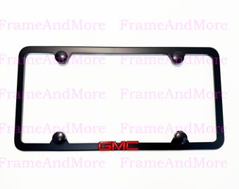 1pc 3D (red) GMC Emblem Badge Slim Style Black Stainless Steel Metal License Plate Frame Holder For all 50 States