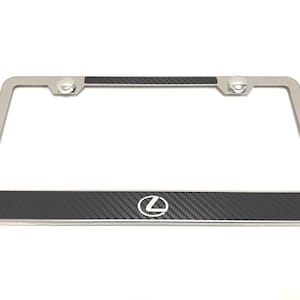 1 pc LEXUSLOGO Carbon Fiber Box Style Stainless Steel Chrome Metal License Plate Frame Holder Tag