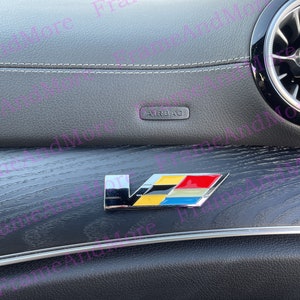 1 x 3D Raised V-series (Chrome) Metal Made Dashboard, Center Console Emblem Badge Interior Exterior Logo For CTS CT4 CT5 ATS XT4 XT5
