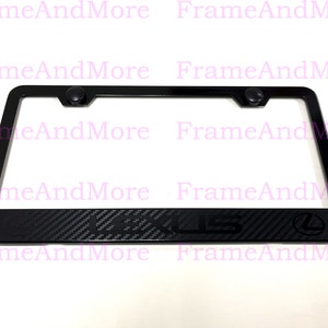 1 x Lexus Carbon Fiber Box Style Stainless Black Metal License Plate Frame Holder Black Trim