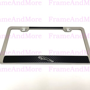 1 pc JaguarLeaperLogo Carbon Fiber Box Style Stainless Steel Chrome Metal License Plate Frame Holder