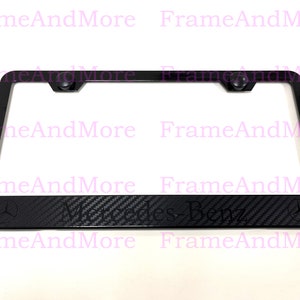 1 x Mercedes-Benz Carbon Fiber Box Style Stainless Black Metal License Plate Frame Holder Black Trim