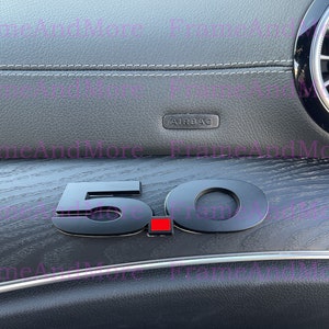 1 x 3D Raised 5.0 (Black) Metal Made Dashboard, Center Console Emblem Badge Interior Exterior Logo for Mustang