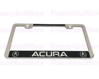 1 pc Acura Carbon Fiber Box Style Stainless Steel Chrome Metal License Plate Frame Holder