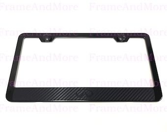 1 x Infiniti Logo Carbon Fiber Box Style Stainless Black Metal License Plate Frame Holder Black Trim