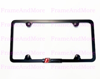 1pc 3D (Black) S Line Emblem Badge Slim Style Black Stainless Steel Metal License Plate Frame Holder For all 50 States