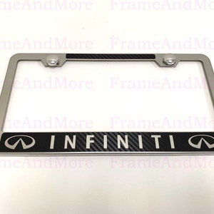 1 pc INFINITI Carbon Fiber Box Style Stainless Steel Chrome Metal License Plate Frame Holder Tag
