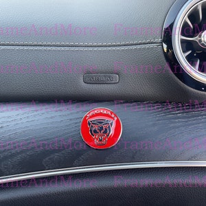 1 x 3D Raised Jaguar Cat Face (Red) Metal Made Dashboard, Center Console Emblem Badge Interior Exterior Logo