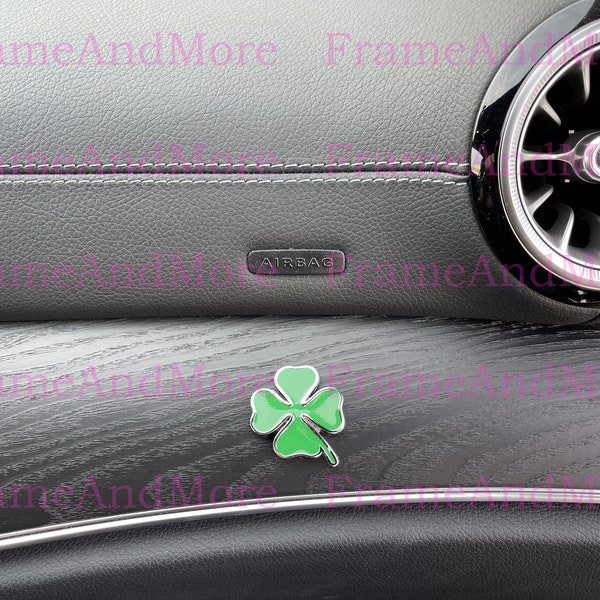 1 x 3D Raised Green Clover Leaf Metal Made Dashboard, Center Console Emblem Badge Interior Exterior Logo Quadrifoglio Giulia Stelvio