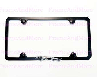 1pc 3D JaguarLeaper Emblem Badge Slim Style Black Stainless Steel Metal License Plate Frame Holder For all 50 States