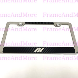 1 pc /// (3) Strip Carbon Fiber Box Style Stainless Steel Chrome Metal License Plate Frame Holder For Bimmer