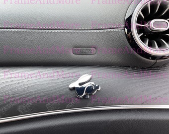 1 x 3D Raised Rabbit Chrome Metal Made Dashboard, Center Console Emblem Badge Interior Exterior Logo