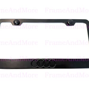 1pc (Black) 4 Ring Logo 3D Emblem Symbol Black Powder Coated Stainless Steel License Plate Frame