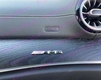 1 x 3D raised ////AMG Chrome Silver Metal Made Dashboard, Center Console Emblem Badge Interior Exterior Logo (M)