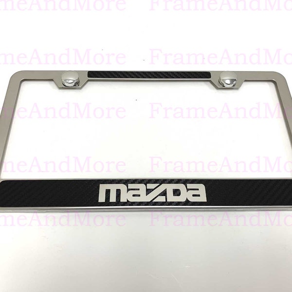 1 pc MAZDA Carbon Fiber Box Style Stainless Steel Chrome Metal License Plate Frame Holder Tag