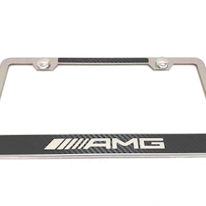 1 pc ///AMG Carbon Fiber Box Style Stainless Steel Chromed License Plate Frame Holder