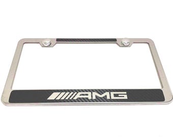 1 pc ///AMG Carbon Fiber Box Style Stainless Steel Chromed License Plate Frame Holder