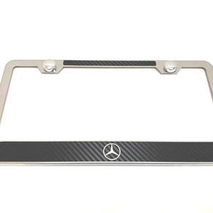 1 pc MERCEDES BENZ LOGO Carbon Fiber Box Style Stainless Steel Chrome Metal License Plate Frame Holder Tag