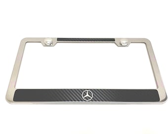 1 pc MERCEDES BENZ LOGO Carbon Fiber Box Style Stainless Steel Chrome Metal License Plate Frame Holder Tag
